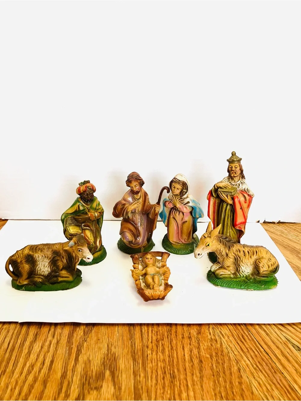 Fontanini Italy Vintage Nativity Set Figures Lot(7) Hard Plastic Minor Wear Read